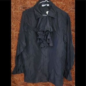 NWT SCNY BLACK 100% SILK removable RUFFES